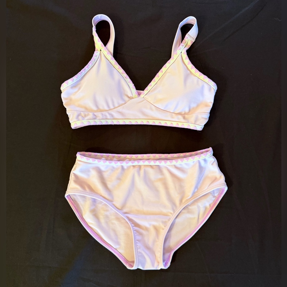 Girls 9/10 Cat & Jack Girls Bikini Swimsuit Lilac Pastel W/Wht Trim